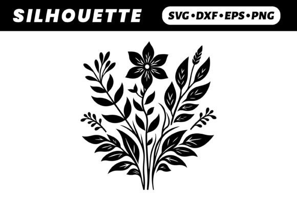 Black Floral Bouquet, White Background