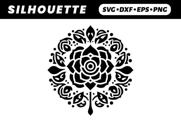 Black Floral Mandala White BG Top View