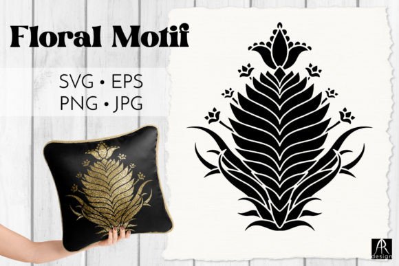 Black Silhouette Floral Motif Damask