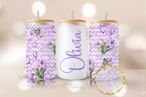 Custom Name Libbey Glass Wrap Floral PNG