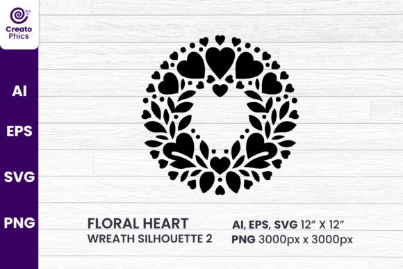 Floral Heart Wreath Silhouette Clipart