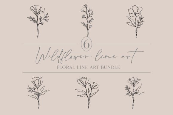 Floral Line Art Bundle 6 Wildflowers