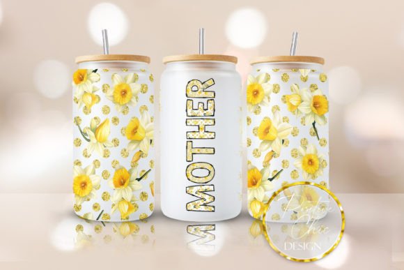 Floral Mother 16oz Glass Can Wrap PNG