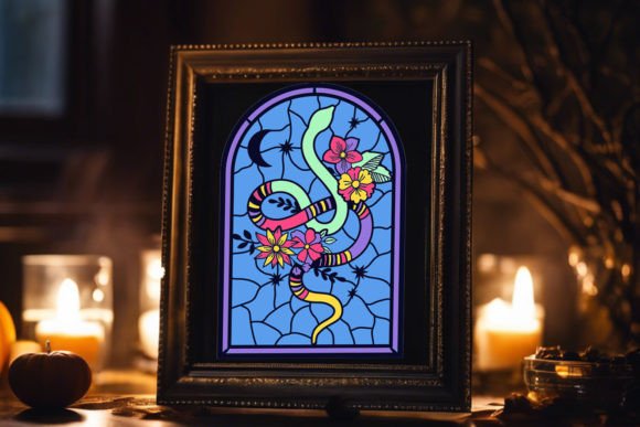 Floral Snake with Stars Stained Glass