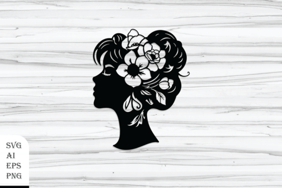 Floral Woman Head Silhouette with Bun
