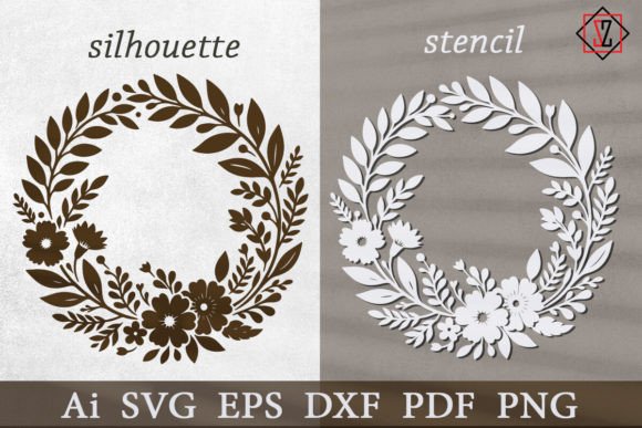 Floral Wreath Stencil Silhouette