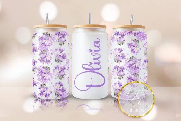 Personalized Floral Libbey Can Wrap PNG