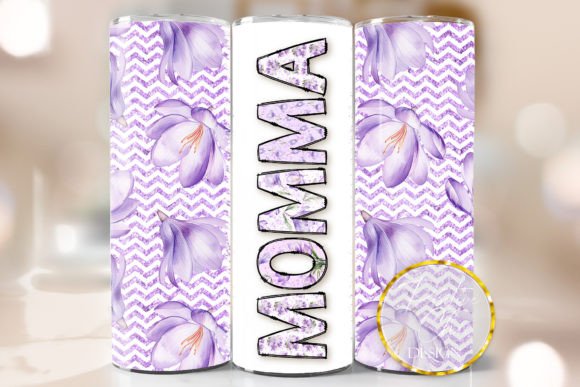 Purple Floral Momma Tumbler Wrap PNG