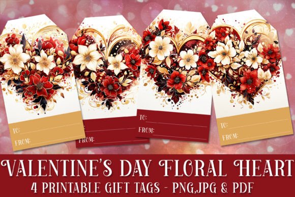 Valentine's Day Floral Heart Gift Tags 1