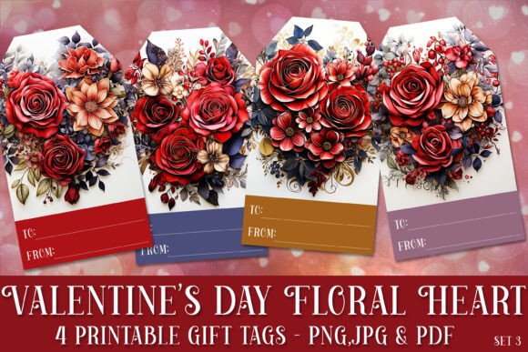 Valentine's Day Floral Heart Gift Tags 3