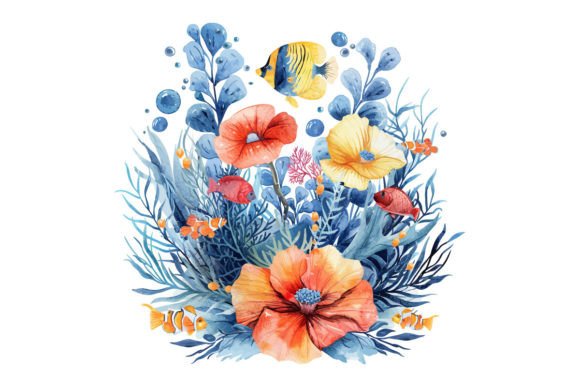 Watercolor Floral Bouquet with Corals
